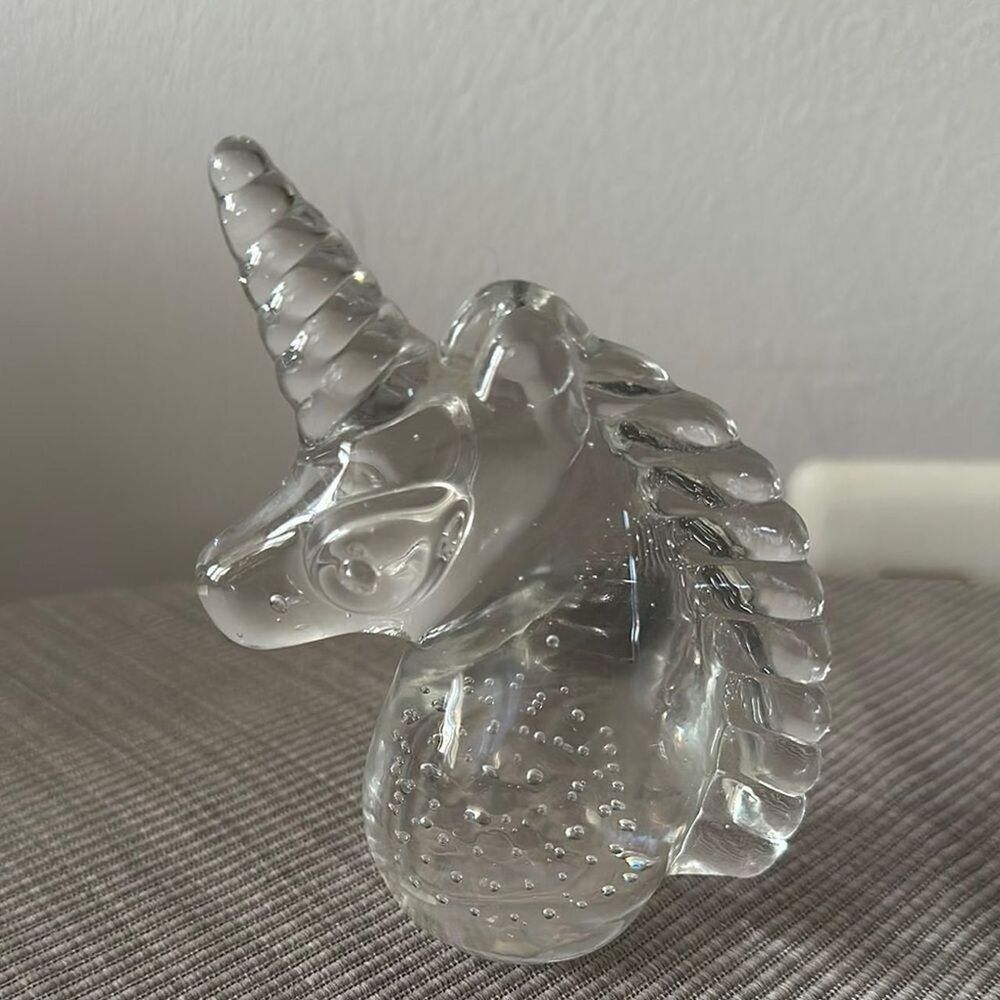 Glass Unicorn Head Paperweight Vintage